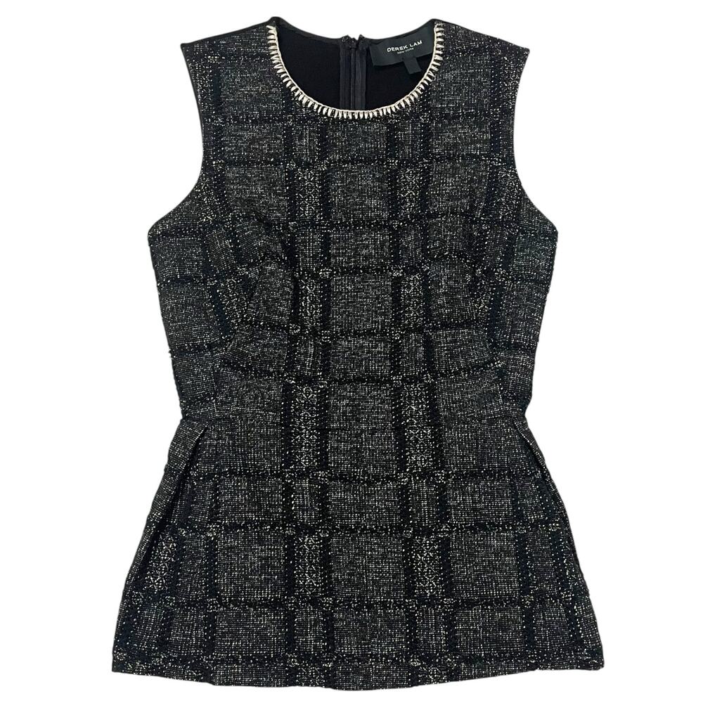 Derek Lam Sleeveless Tweed Peplum Top - Black/White - US 0